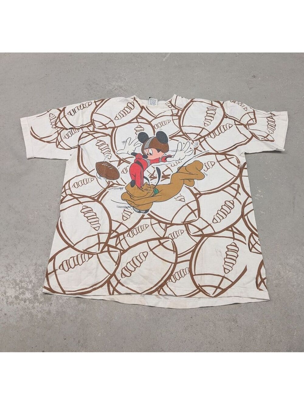 Vintage 90s Mickey Mouse and Pluto Football AOP T-shirt